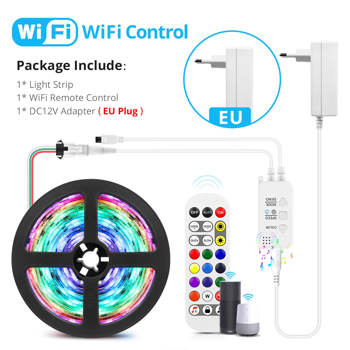 Tuya Smart Life LED Strip 12V WiFi Music Control WS2811 Neon RGBIC LED Light Tape Room Decor lavora con Alexa Google Home: EU Plug / 4m