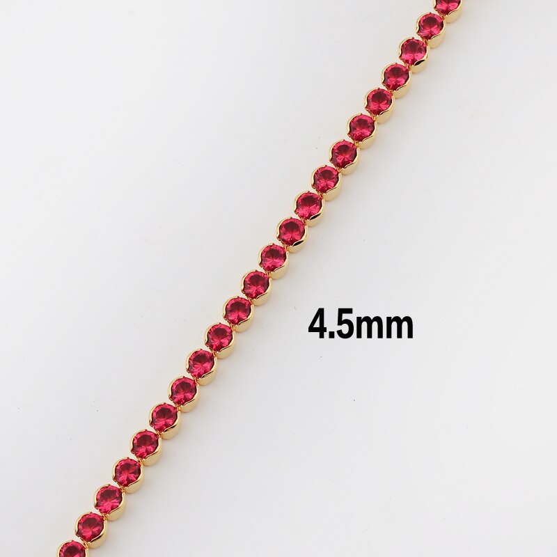 Gold Color 1 Row Shiny Colorful Neon Rainbow Iced Out Zircon Charm Thin CZ Tennis Chain 33+7CM Women Choker Necklace: red cz 4.5mm