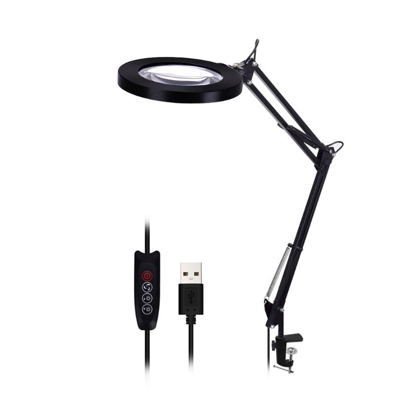 Vergrootglas Led Lamp, Verstelbare 5X Vergrootglas Bureaulamp Met 3 Kleuren Verlichte Usb Vergrootglas Lamp Met Verstelbare Swive