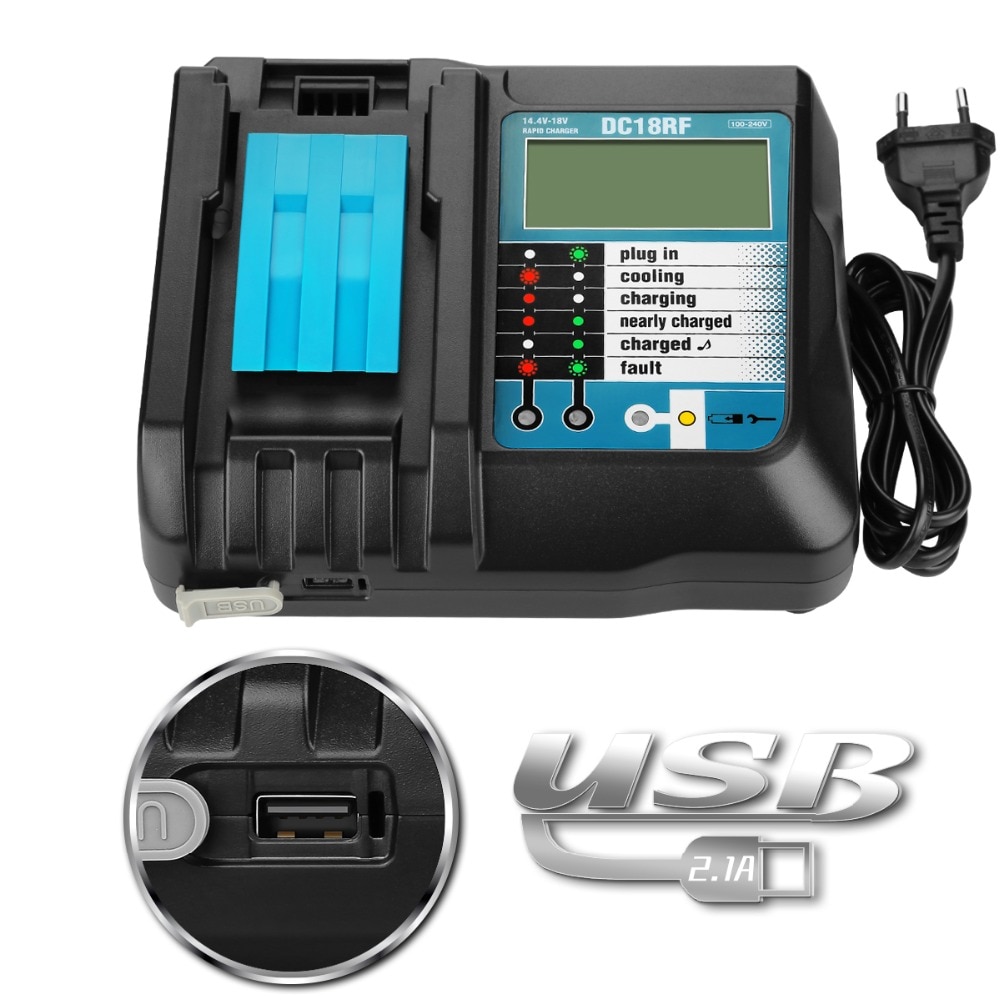 14.4v-18v 3.5a 3.0a nopea akkulaturi makita  bl1415, 1420,1830,1840,1850,1860 sähkötyökalulle, jossa näyttö ja usb -portti
