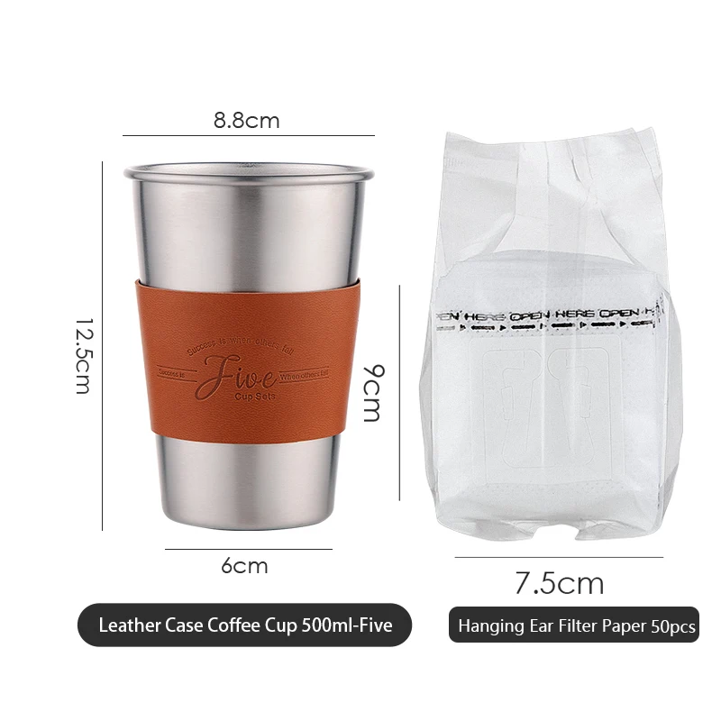 BINCOO Stainless Steel cup Beer Mug PU Holder 500ml Outdoor Camping Protable Coffee Mug customization Logo: Orange