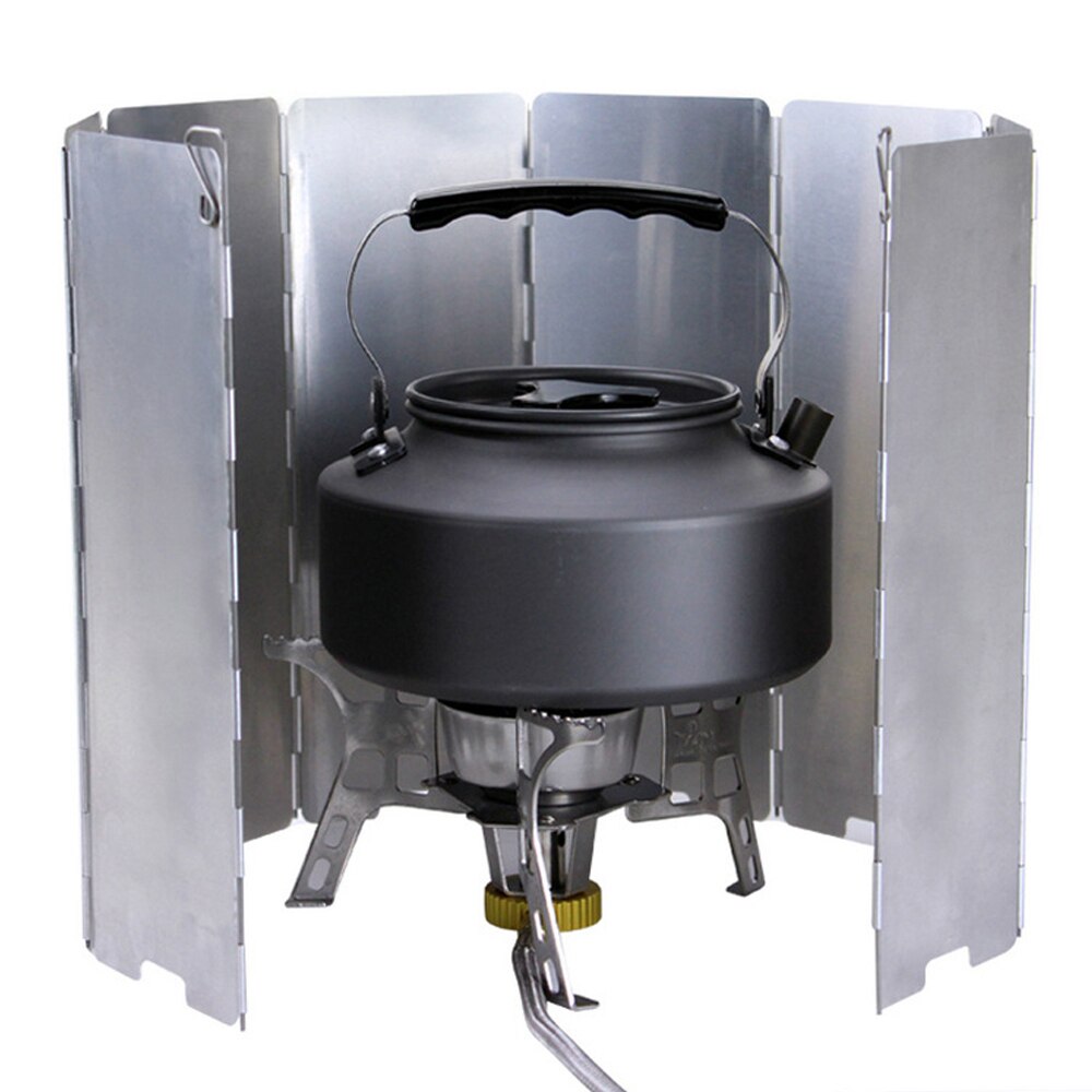 Hornillo de Gas plegable para exterior, 10 placas, quemador de cocina de acampada, viento a prueba de pantalla, estufa de Picnic de aleación de aluminio, parabrisas: Default Title