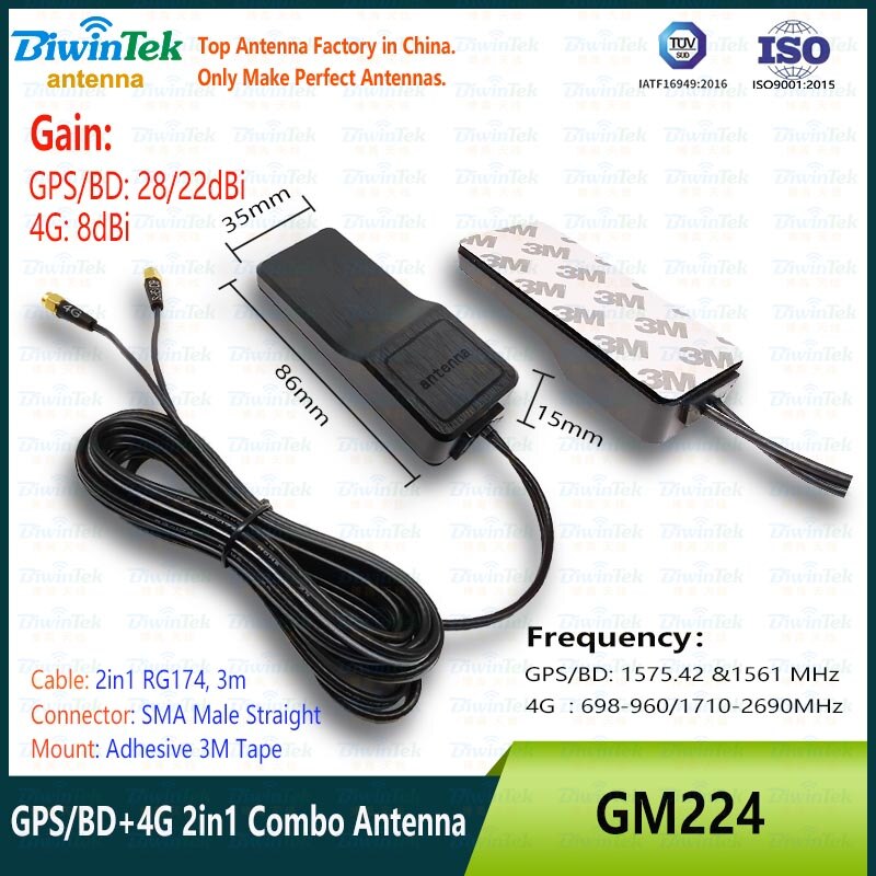 GPS Antenna GNSS BeidouGlonassGalileo External Internal ReceiverVehicleCarNavigation HighGainStrong SMAMale RG174 IP67 Magnet 3M: GM224