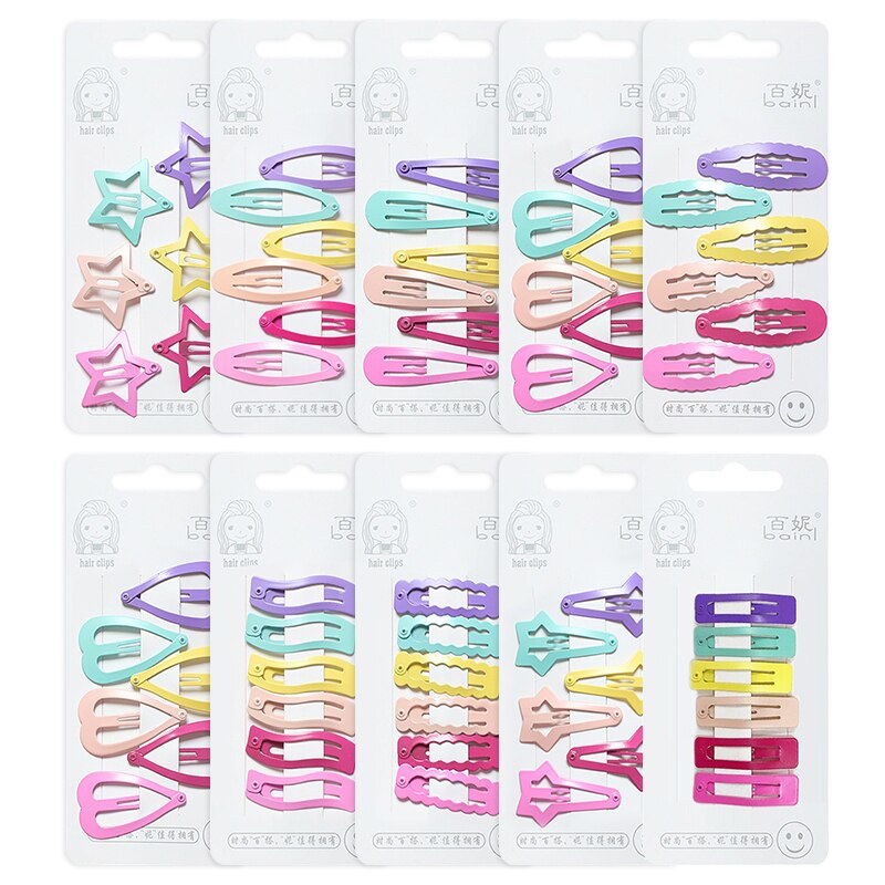 Lot de 6 épingles à cheveux en métal multicolores en forme de cœur ondulé rectangulaire pour bébé, épingles à cheveux pour filles, accessoires pour enfants