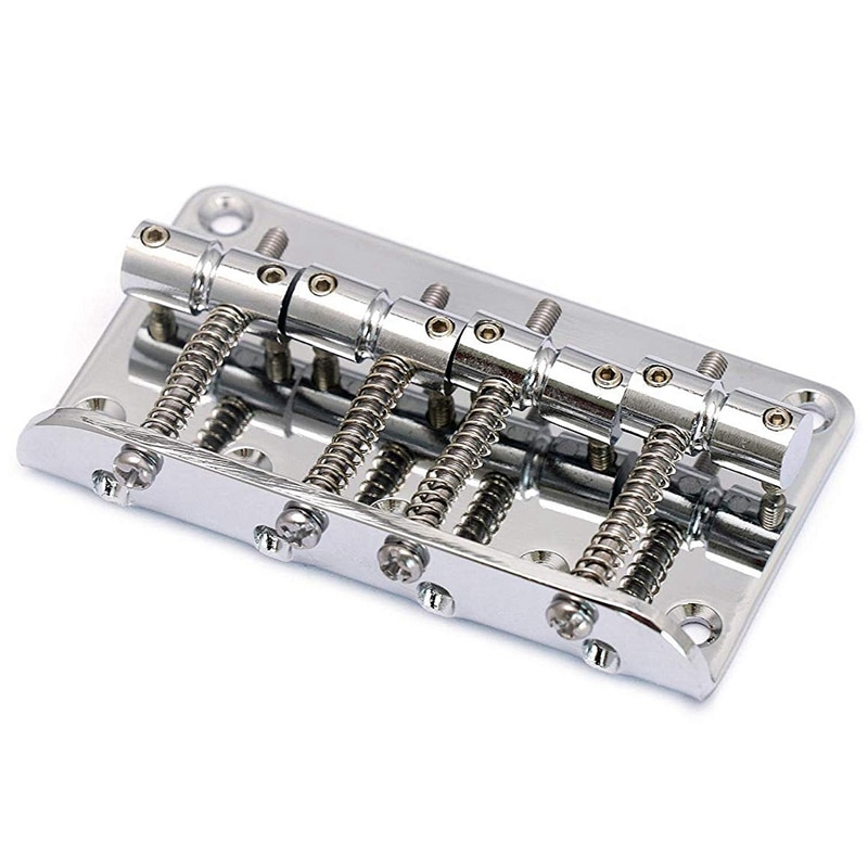 Puente de guitarra de bajo fijo de cola dura Compatible con 4 cuerdas de bajo de Jazz o bajo de precisión estilo bajo guitarra de carga superior cromado