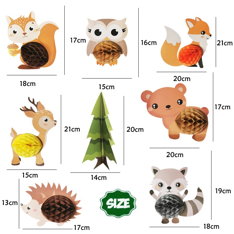 Skovfest dyr gør det selv honeycomb bold jungle børn dreng en 1st fødselsdagsfest skovdyr tema fødselsdagsfest forsyninger: 7 stk