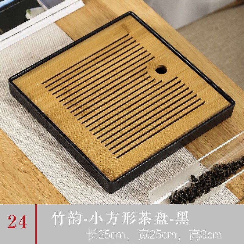 Simple Japanese-style Dry Tea Tray Melamine Bamboo Tea Table Water Storage Hotel Travel Tea Set Home Portable Tray Wooden Tray: black25x25x3cm