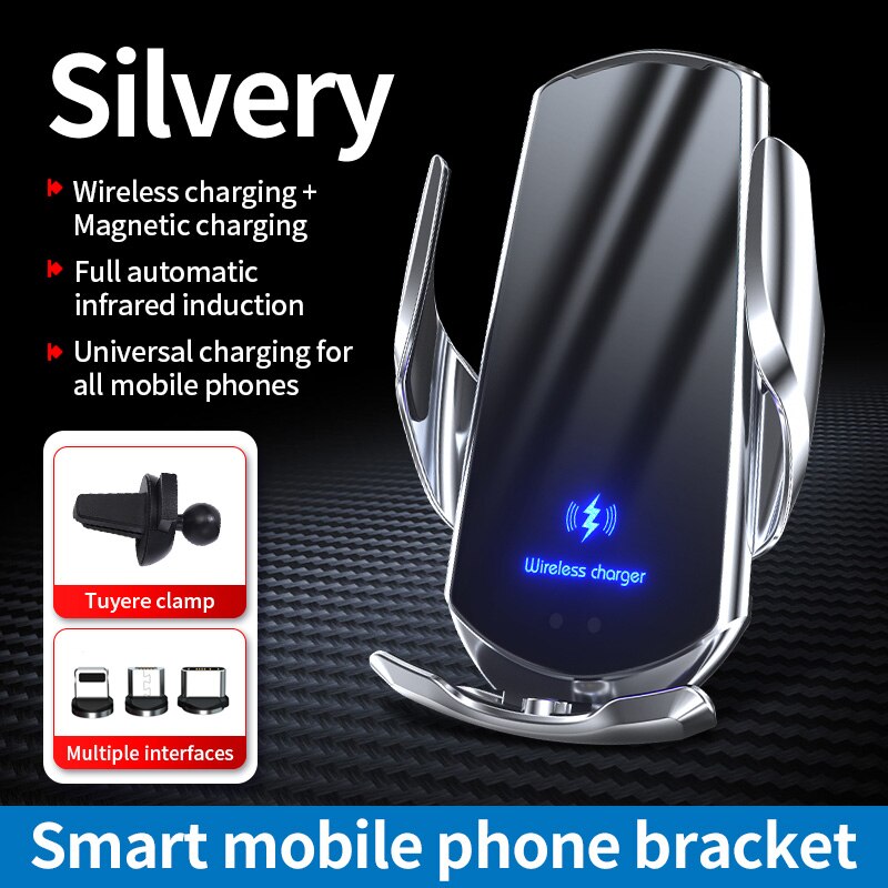 15W Car Wireless Charger for Samsung Galaxy A12 A22 A32 A42 A52 A72 A13 A33 A53 A73 5G Magnetic Charging Automatic Clamping: Silver