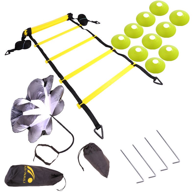 Adjustable Footwork Soccer Football Fitness Speed Rungs Agility Ladder Training Equipment Kit with Resistance Parachute Disc: Green 6M 12Rung