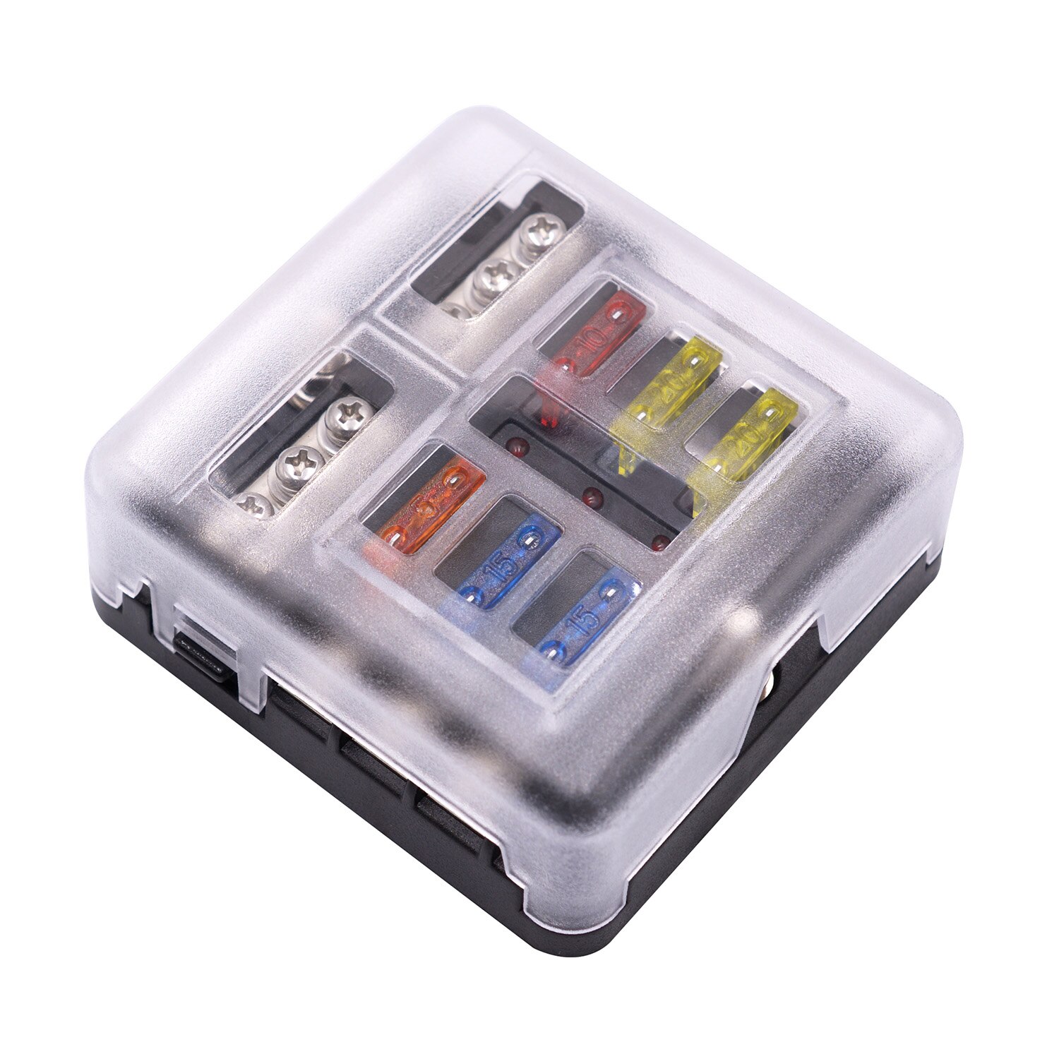 DC 12V Fuse Box with Negative Bus Blade Fuses Holder Block 12 Way with LED Indicator Fuse Holder Box Car accessories: 1 in 6 out