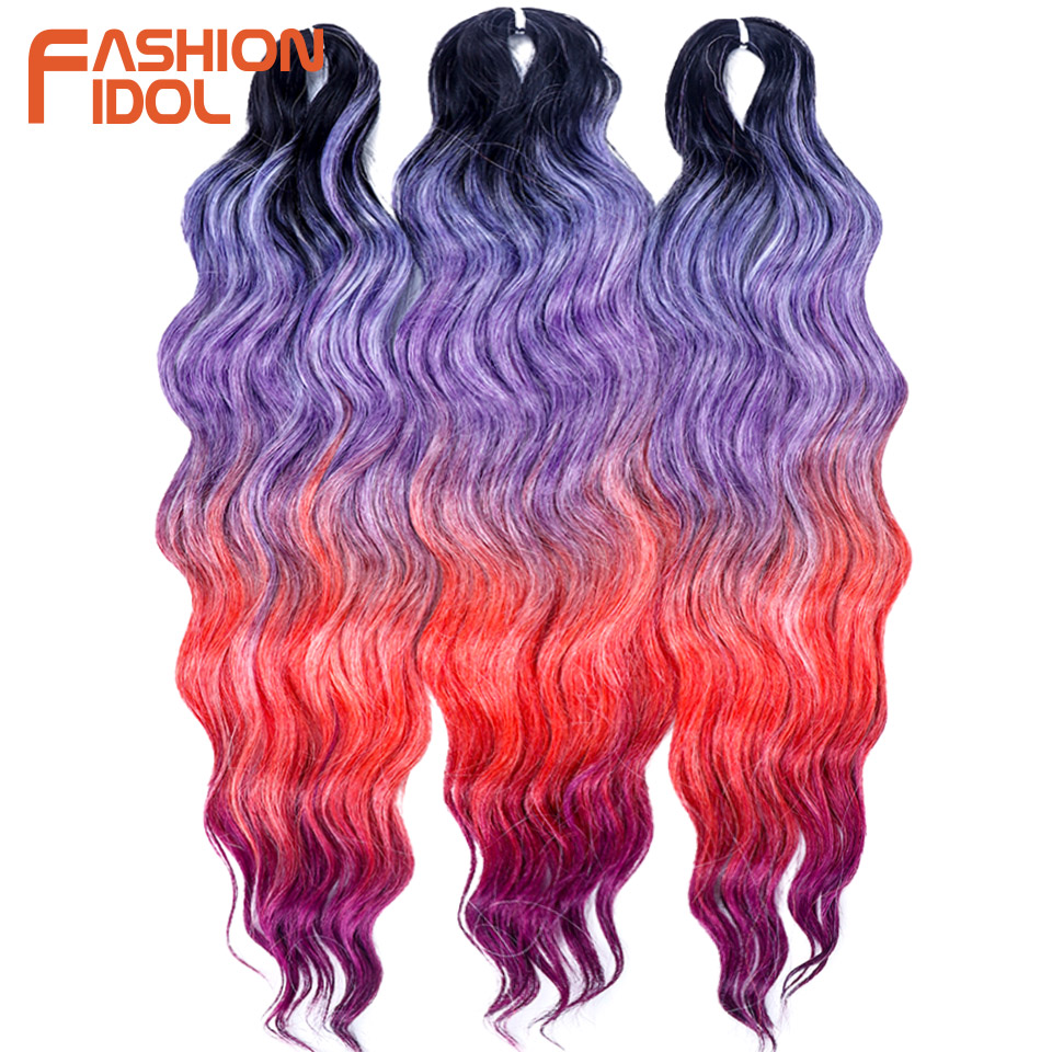 IDOL 24 Inch Synthetic Hair Water Wave Braiding Hair Extensions Ombre Rainbow color Deep Wave Curl Twist Crochet Hair