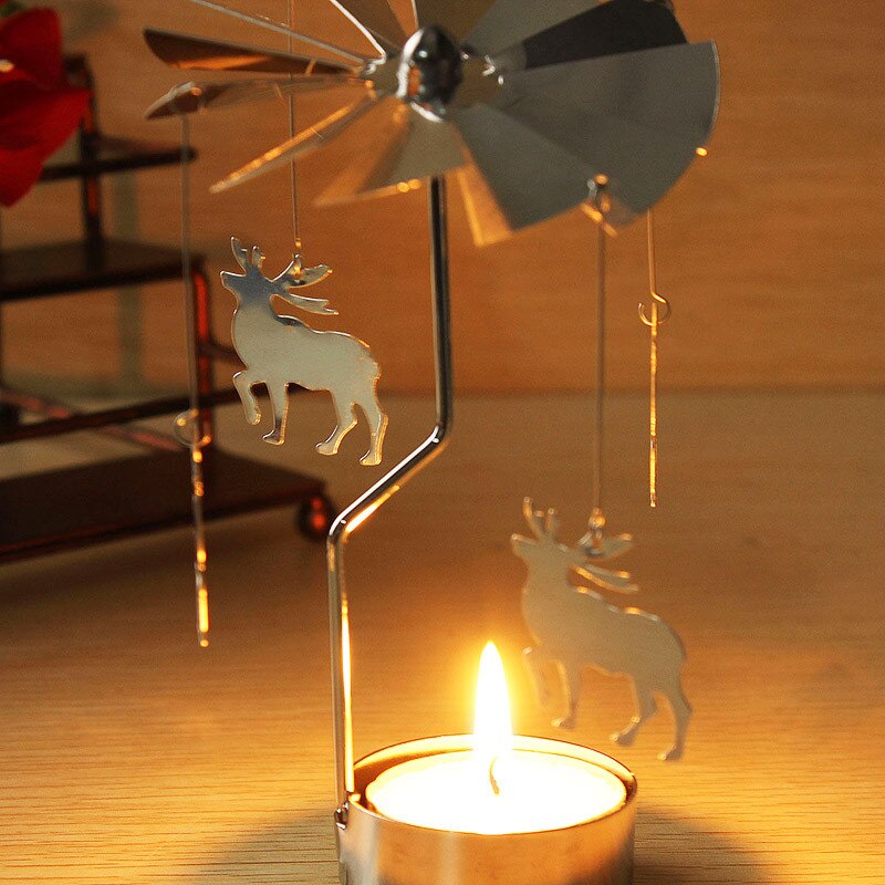 Great Rotary Spinning Carousel Angel / Deer / Star Tea Light Christmas Candle Holder