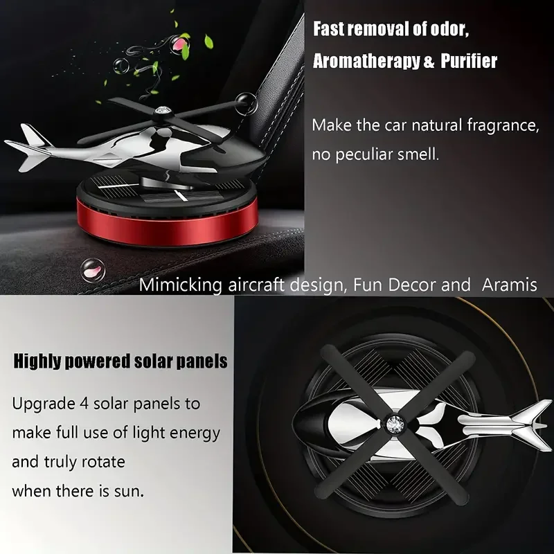 Auto-Lufterfrischer, Solar-Hubschrauber, Styling, dekorative Aromatherapie, Auto-Innenzubehör, Propeller, rotierender Parfüm-Diffusor