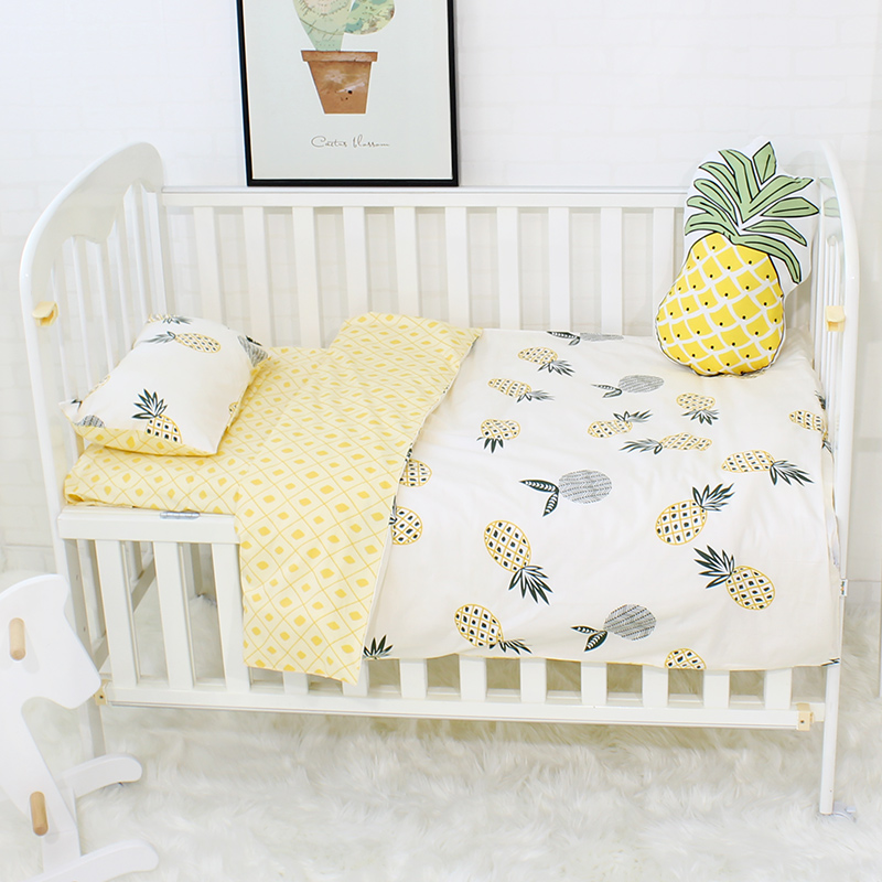 3 stuks Set Baby Beddengoed Set Puur Katoen Flamingo Grey Cloud Patroon Wieg Kit Inclusief Kussensloop Dekbedovertrek Cot Platte vel