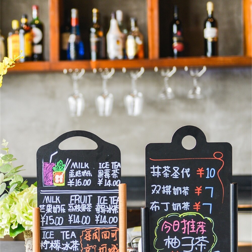 A4 Diy Wooden Rewritable Double-sided Blackboard Chalkboard Table Card Sign Stand Tabletop Price Tag Hand-paint Menu Display