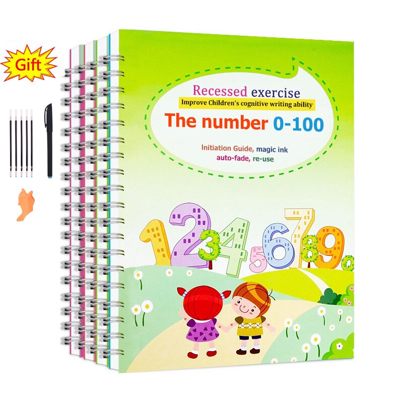 4 Pieces/Set of Magic Book Copybooks For Kids English Book Artbooks Handwriting Books Reusable Water Books Learn Maths: RED