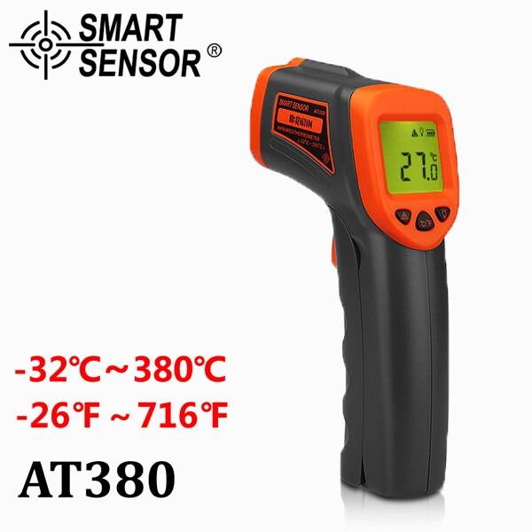 Digital Infrared Thermometer Color LCD Non-Contact Surface -50~380C 500C Temperature Meter Gun Handheld Pyrometer Imager: AT380 (-32C - 380C)