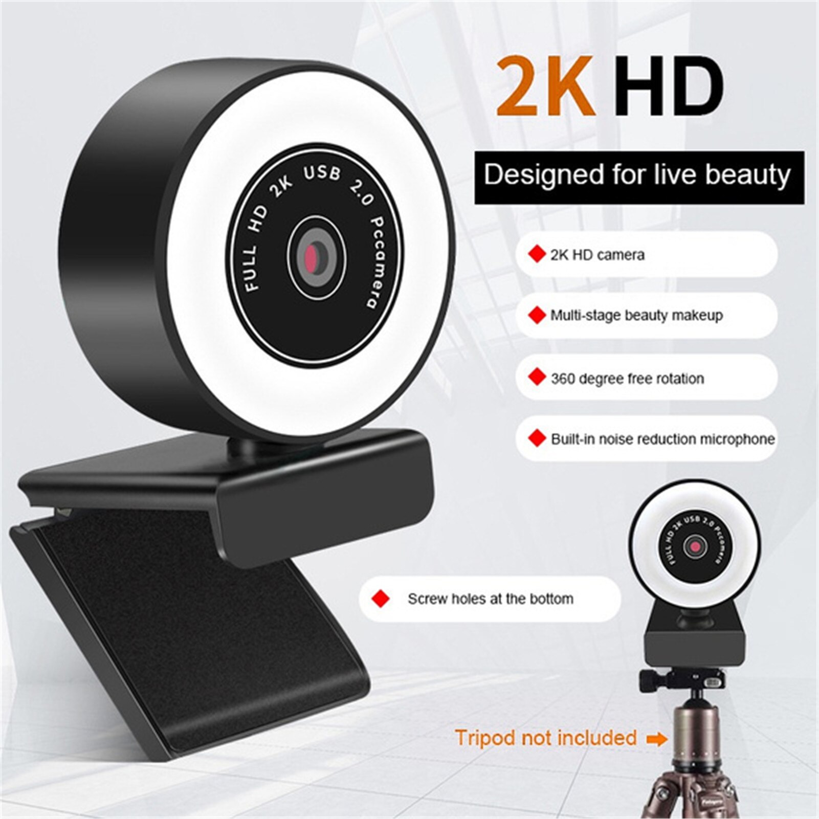 Laptop Webcam 1080P 60fps 2K High-Definition USB Driver-Free Live Webcam Camera with Microphone CMOS Webcams