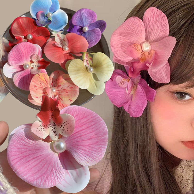 Phalaenopsis-Pinza para el pelo de flores para niña, pasador francés de imitación Floral, , a la , nuevos colores, accesorios para la cabeza
