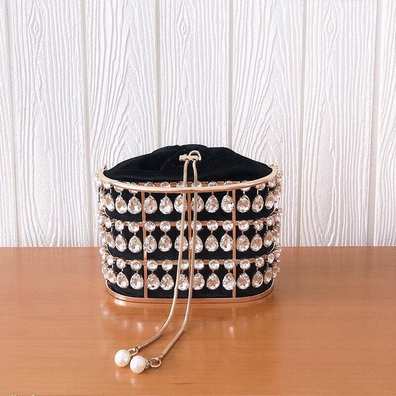 Black &amp; Abrikoos Zilveren Diamanten Metalen Mand Dames Partij Diner Tas Handtas Crossbody Tas Vrouwen Schouder Chain Purse Tote Bag