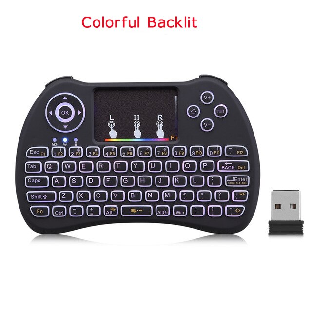 Mini trådlöst qwerty-tangentbord 2.4 ghz luftmus med bakgrundsbelyst smart multifunktions pekplatta spel tangentbord för pc android tv box htpc: Färgstark bakgrundsbelyst