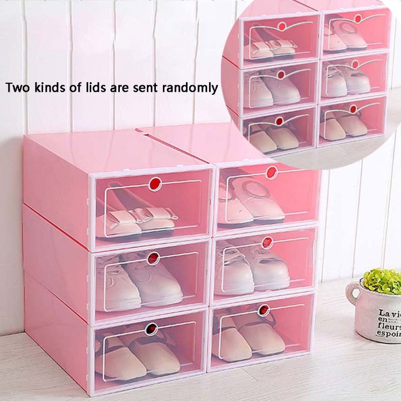 6Pcs Plastic Shoe Box Stackable Foldable Shoe Organizer Drawer Storage Case with Flipping Clear Door Ladies Men 33.5x23.5x13cm