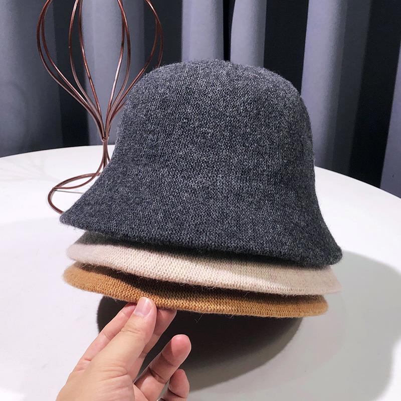 Bucket hats Autumn winter dome wool warm knitted Hat Women simple black woolen yarn basin cap Vintage weave casual hat