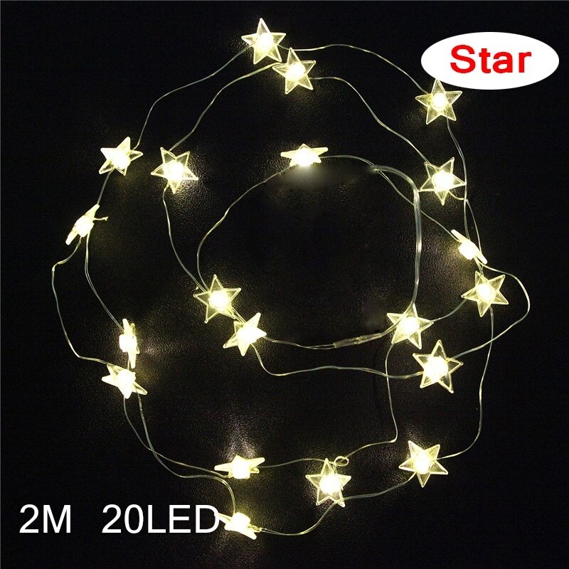2M 20 LED String Light Cartoon Flamingo Cactus Heart Star Shape String Fairy Lights for Home Bedroom Party Decorations: Star
