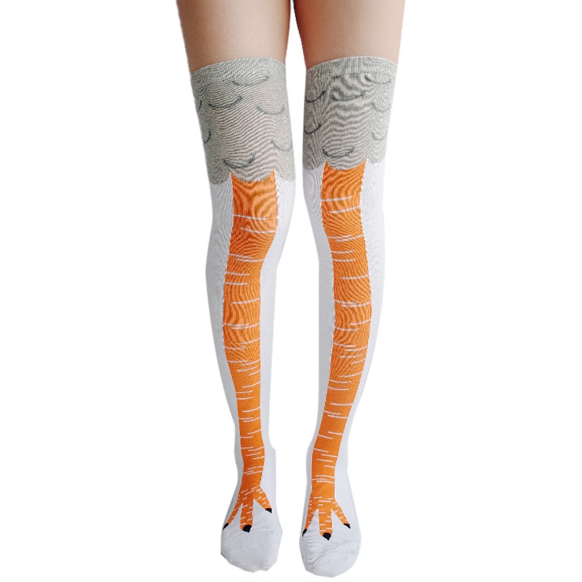 Nouveaux bas de poulet créatifs pour femmes | Chaussettes avec bout imprimé de poulet, chaussures à la pour femmes, dessin animé en 3D, haut de cuisse, pieds de poulet,: White yellow