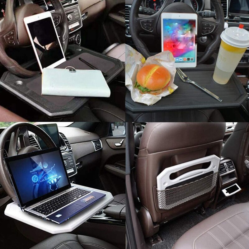 Auto Steering Wheel Desk Laptop Tablet iPad or Notebook Car Travel Table Food Eating Hook on Steering Wheel Tray
