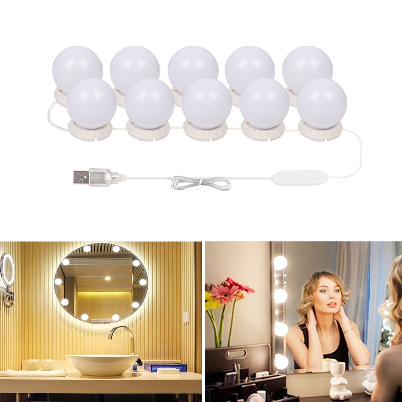 Hollywood Style10 LED Vanity Mirror Lights Kit with Dimmable Light Bulbs Lighting Fixture Strip for Makeup Vanity Mirror Light