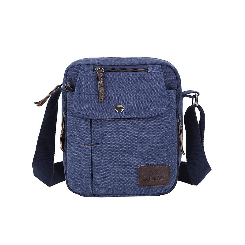 Canvas män sidoväska solid axelväska för kvinnor casual crossbody väskor mini män shopping handväskor man handväska sling pack: Blå