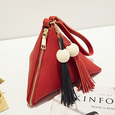 Driehoek Kwastje Mini vrouwen Tas Vrouwelijke Clutch Purse Handtas Polsbandjes Strap Kleine Totes PU Schoudertas Casual Telefoon pakket: red