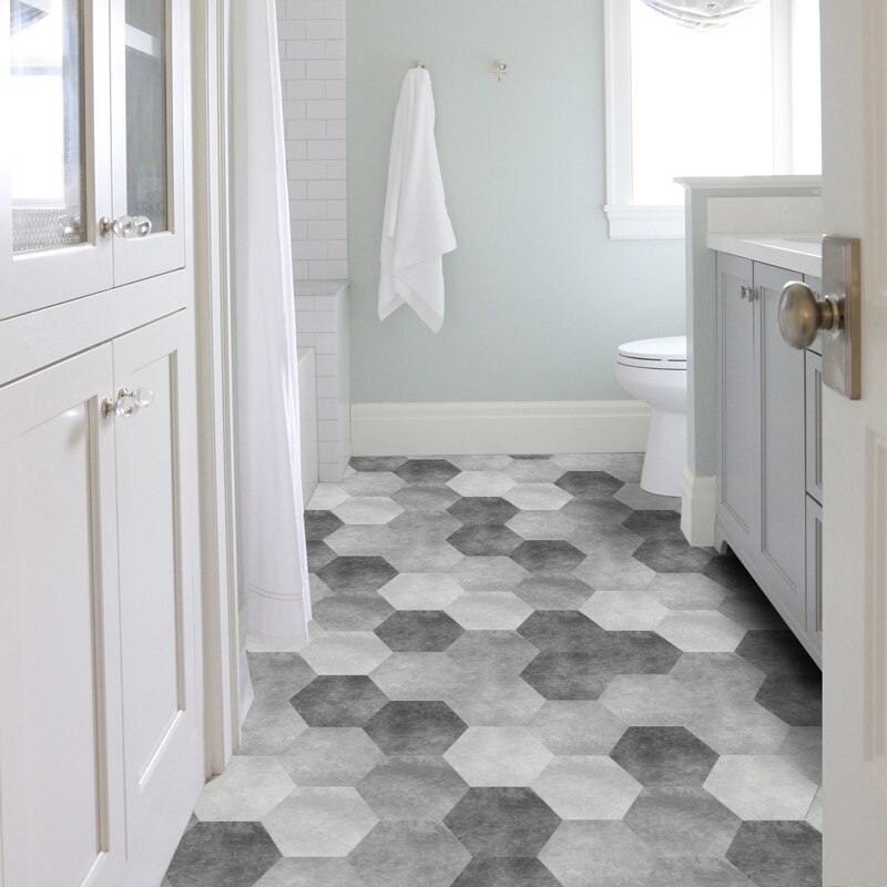 Cement Zwart Wit Grijs Badkamer Zeshoekige Waterdichte Slijtvaste Vloer Stickers Art Diagonaal Badkamer Decoratieve Sticker