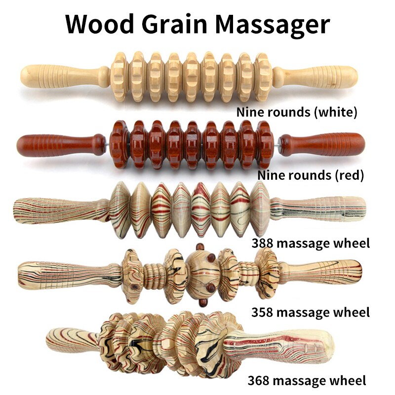 Wooden nine-wheel massage wheel massager back massage wheel abdomen roller massage stick