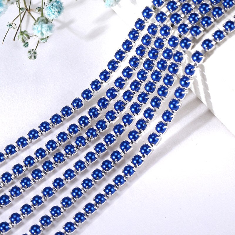 2Mm Crystal Pearl Rhinestone Chain Silver Base Cup Parel Ketting Voor Naaien Diy Kledingstuk Accessoires Trim: 2mm-1 yard / Sapphire