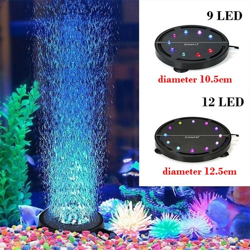 12LED/ 9LED Kleurrijke Aquarium Led Lamp Glow In The Dark Waterdichte Zuurstof Bubble Licht Voor Aquarium Accessoires Decoratie