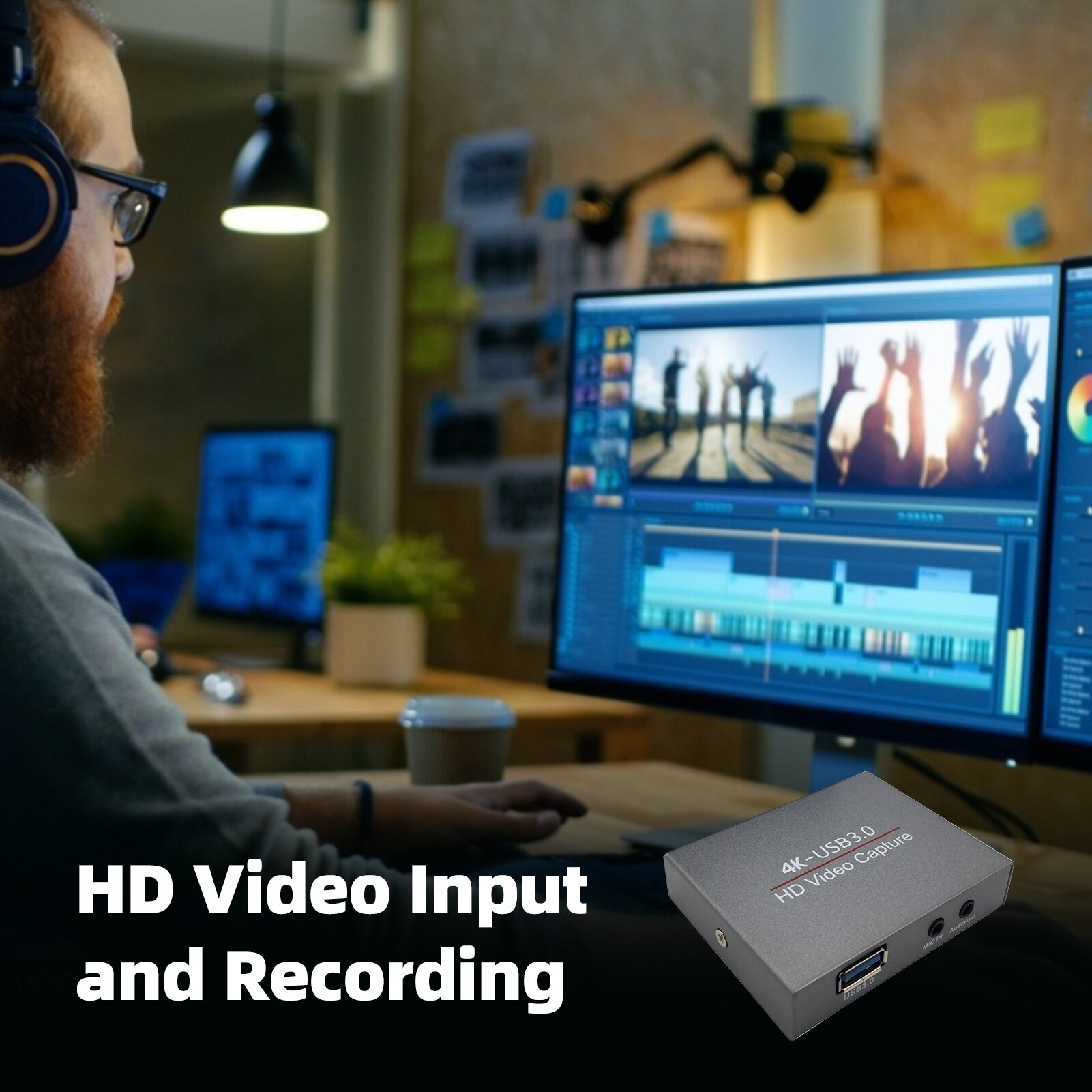 4K HD Game Video Capture Card 1080P 60FPS USB3.0 Video Capture Recorder Device with MIC IN Audio Out Metal Body Plug and Play