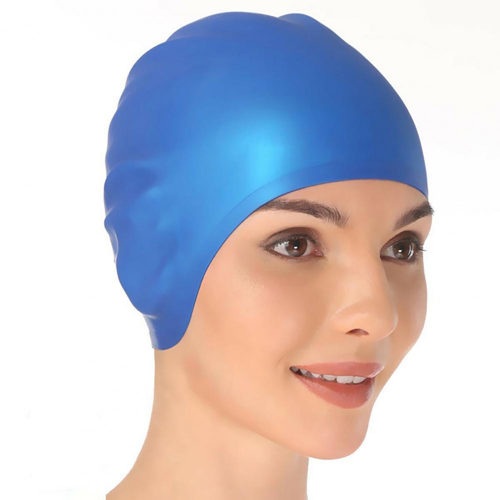 Swim Cap Elastic Put on Easily Silicone for Training Swimcap Long Hair for Training: Blue