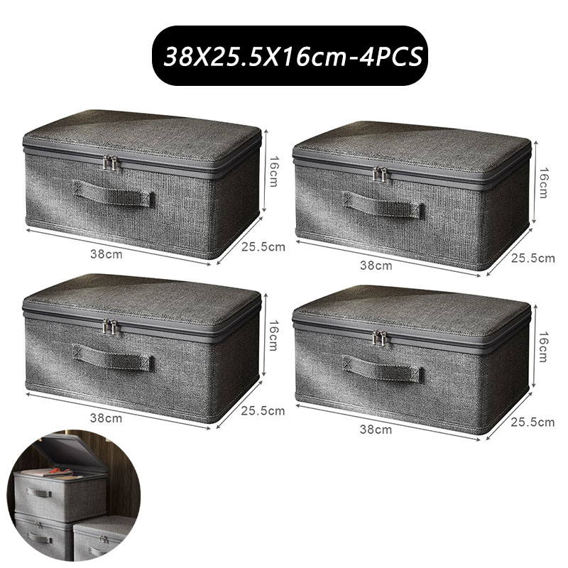 Clothes storage box with zipper Large Capacity Folding Clothes Quilts Organizer Bag Wardrobe Organizer Underwear Storage Box: WHITE