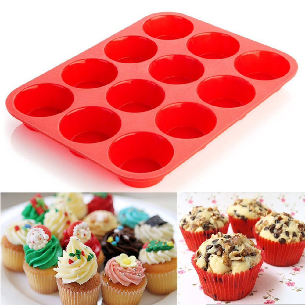 12-Tassen-Silikonform für Muffin, Cupcakes, Backform, antihaftbeschichtet, spülmaschinenfest, mikrowellengeeignet, Silikon-Backform # 1