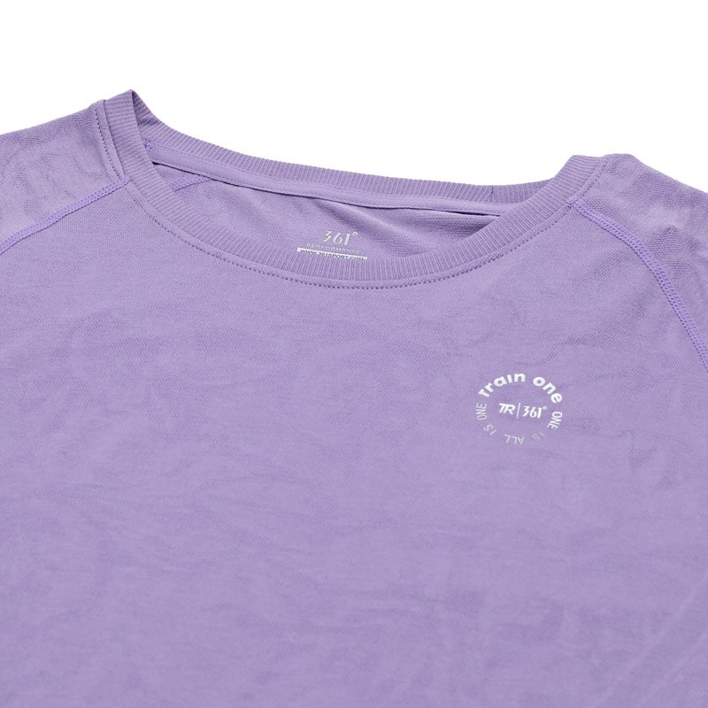 361 Degrees Womens Training Short Sleeve T-Shirt Elastic O-Neck Slim Sports Tops (Purple) W562014102-1I
