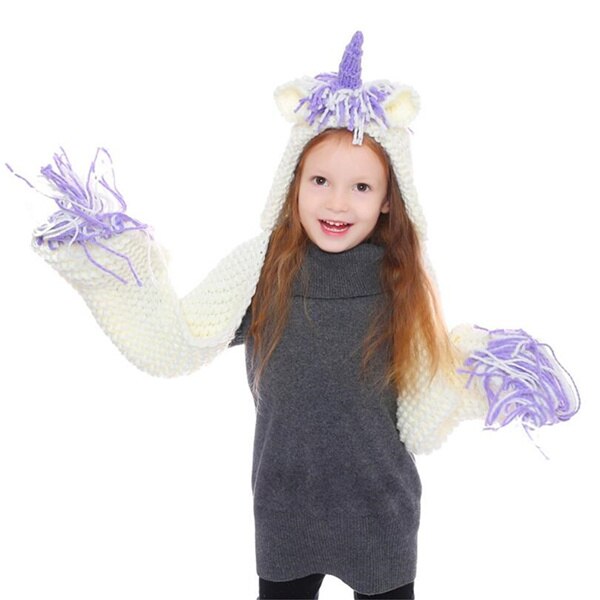 Ianlan söta unicorn hattar halsdukar små flickor vinter djur stil keps ljuddämpare med tofsar och fickor 2-12 år gammal  il00180: Lila