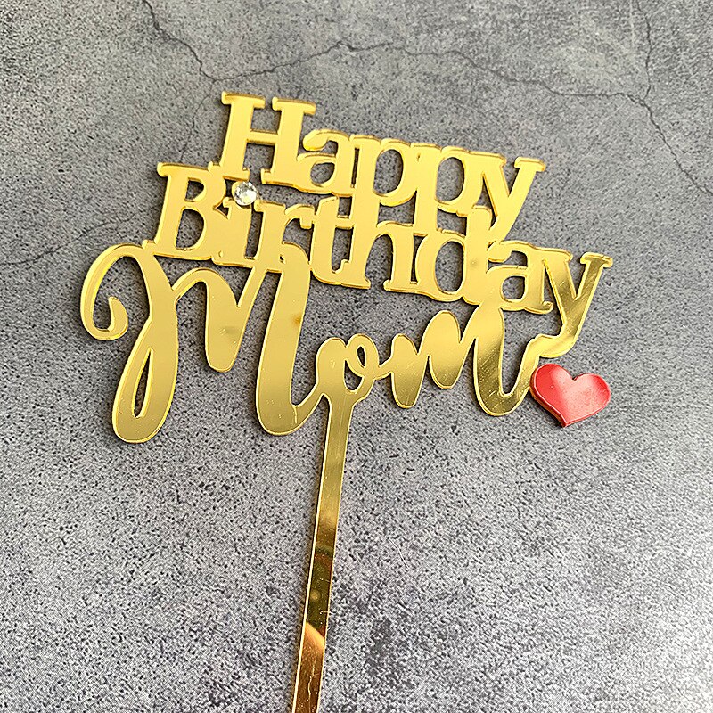 Acrylic Happy Birthday Cake Topper Double Layer Bow Star Mom and Dad Happy Birthday Baking Cake Decoration Party Favors