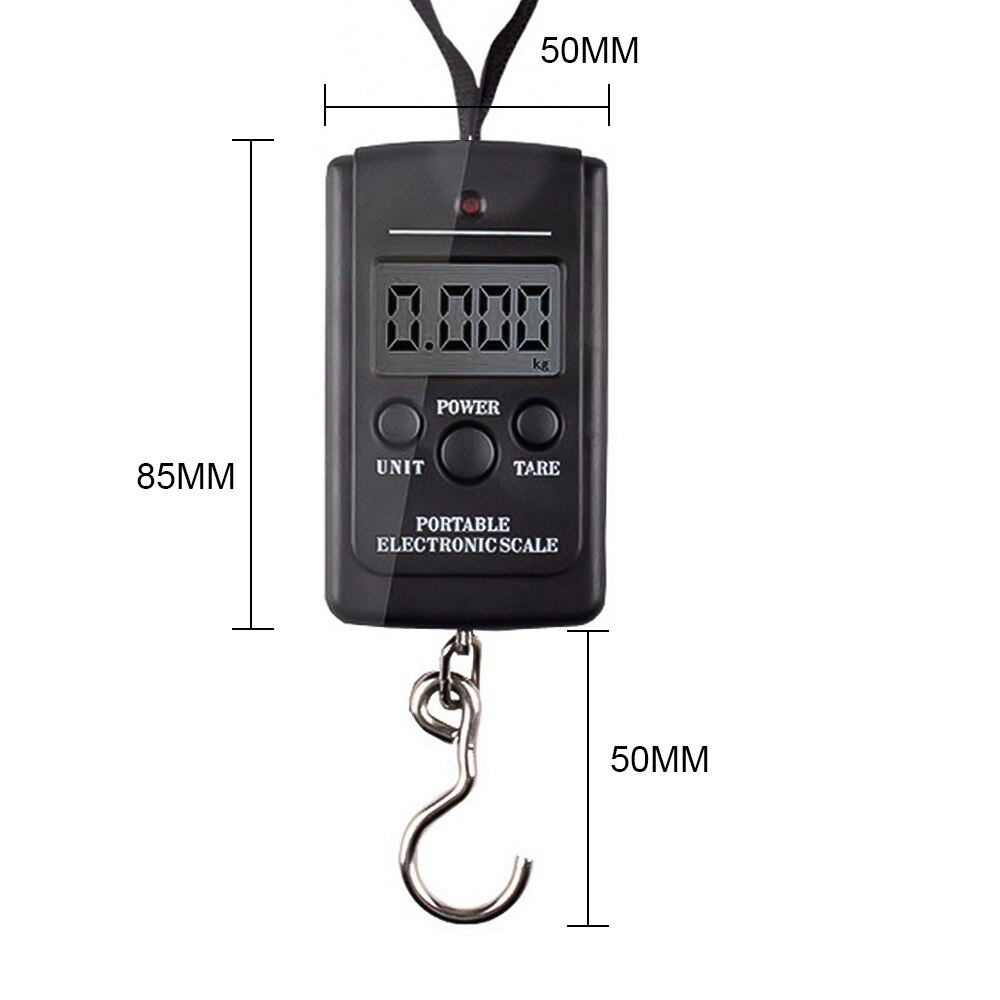 Draagbare Digitale Weegschaal 40 Kg Mini Schaal Digitale Vissen Bagage Reizen Elektronische Weegschaal Weging Attachment Haak Zwart