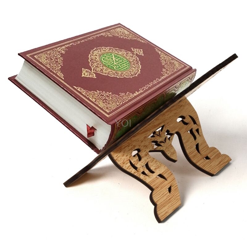 1 sæt boghylde træ skrivebord dekoration islam bibelen bøger opbevaring display rack arrangør eid mubarak hule blomsterstander holder