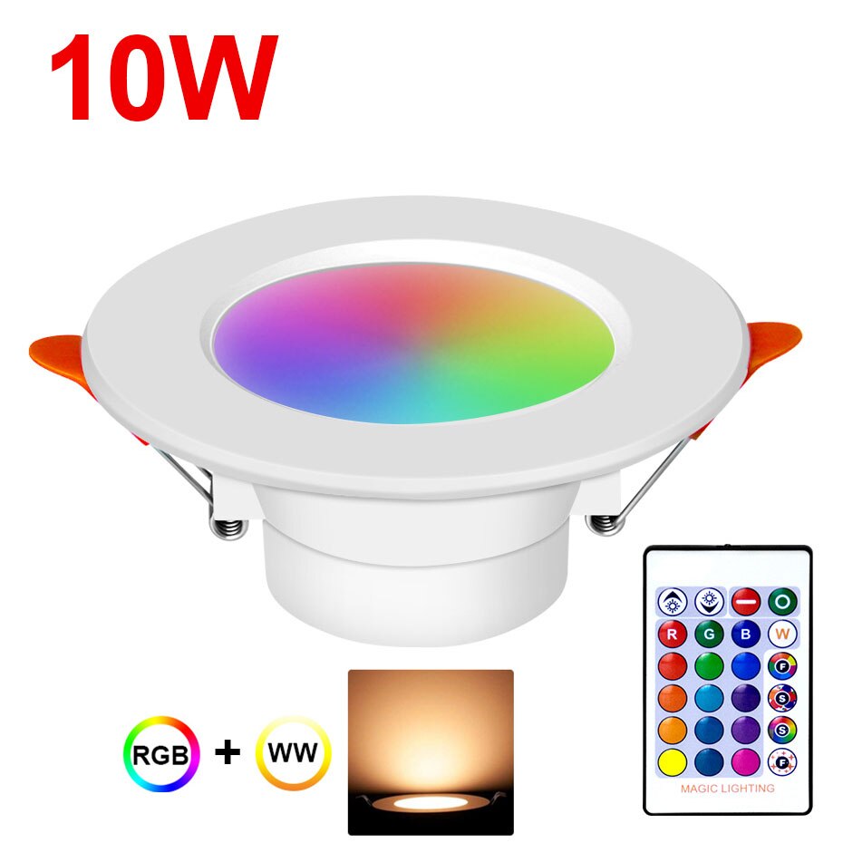 Dimbare 10W 15W Downlight Led Plafond Inbouwspot Verlichting 110V 220V Rgbw Rgbww Decoratie Lamp Met ir Afstandsbediening: 10W RGB Warm White