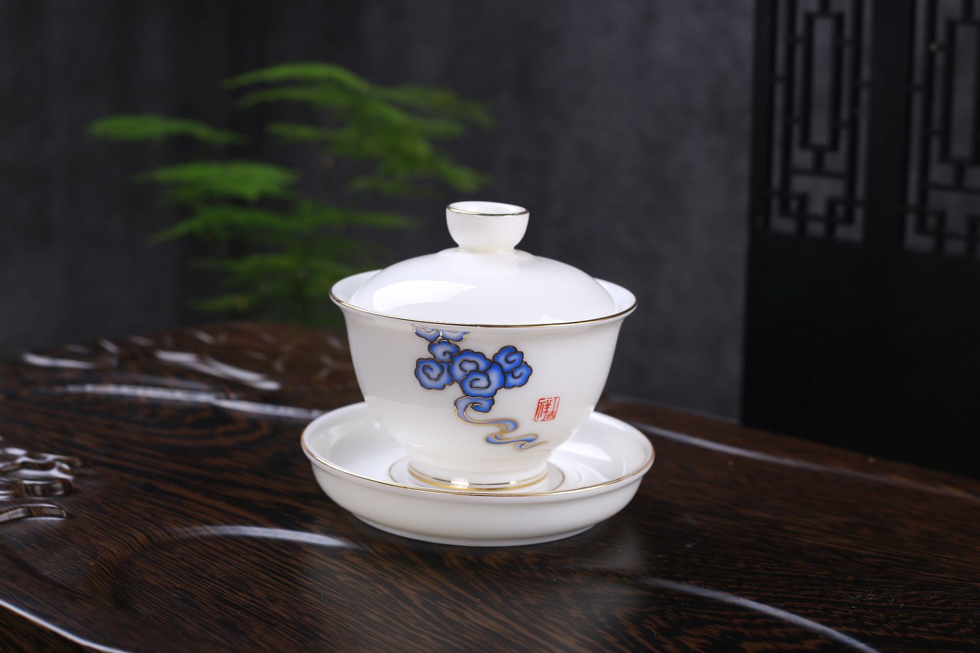 Høj kvalitet suet jade keramisk tekop stor tre-talent dæk skål te maker håndlavet hvid porcelæn skål: Grøn