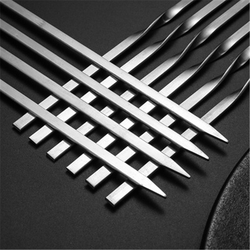 10pcs Skewers for Barbecue Reusable Grill Stainless Steel Skewers Shish Kebab BBQ Camping Flat Forks Gadgets Kitchen Accessories