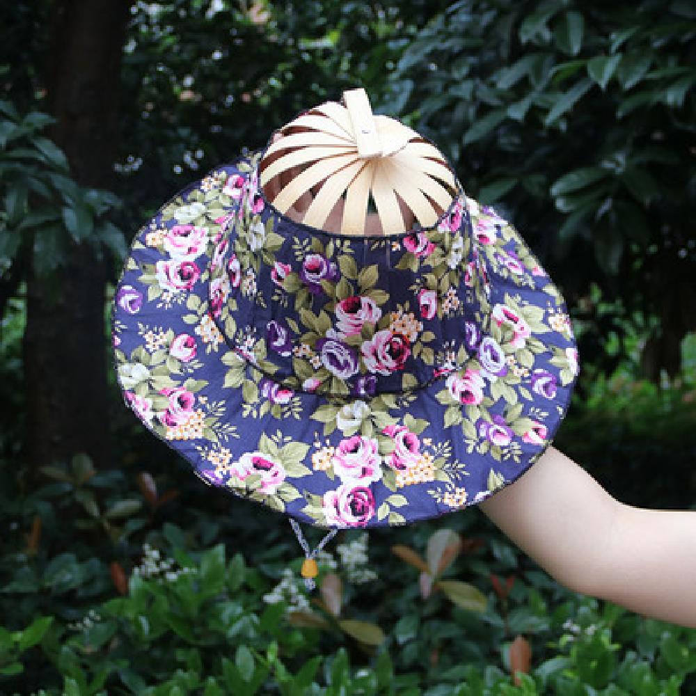 Gorros plegables con estampado Floral para mujer y niña, sombrero de bambú plegable, para el Sol, para viaje: D